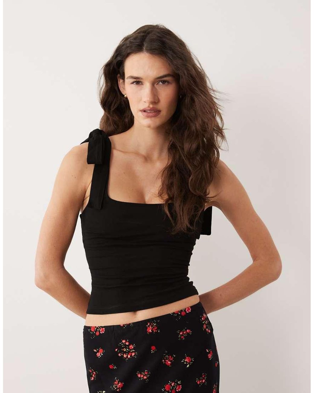 Miss Selfridge Black Tie Shoulders Top