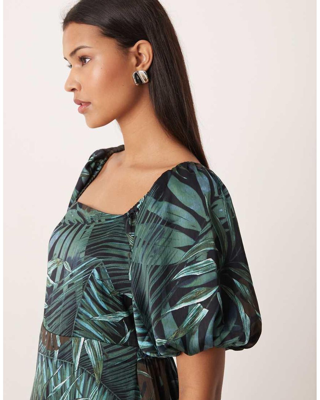 Lovedrobe Green Square Neck Short Sleeve Maxi Dress