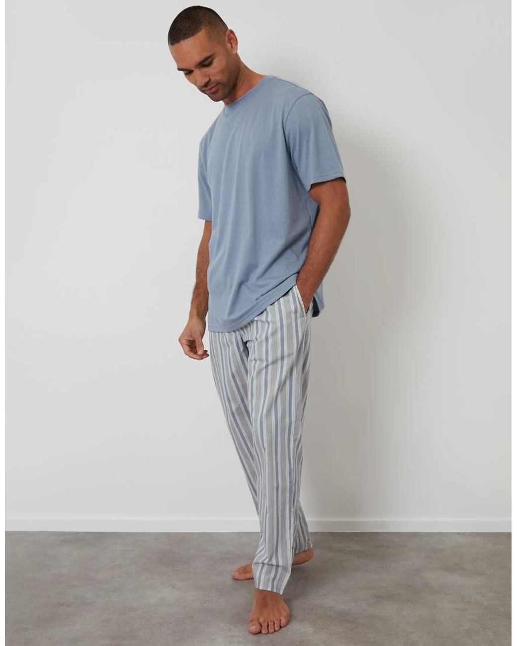 Threadbare Blue Pyjama T-Shirt & Stripe Bottoms Set for men