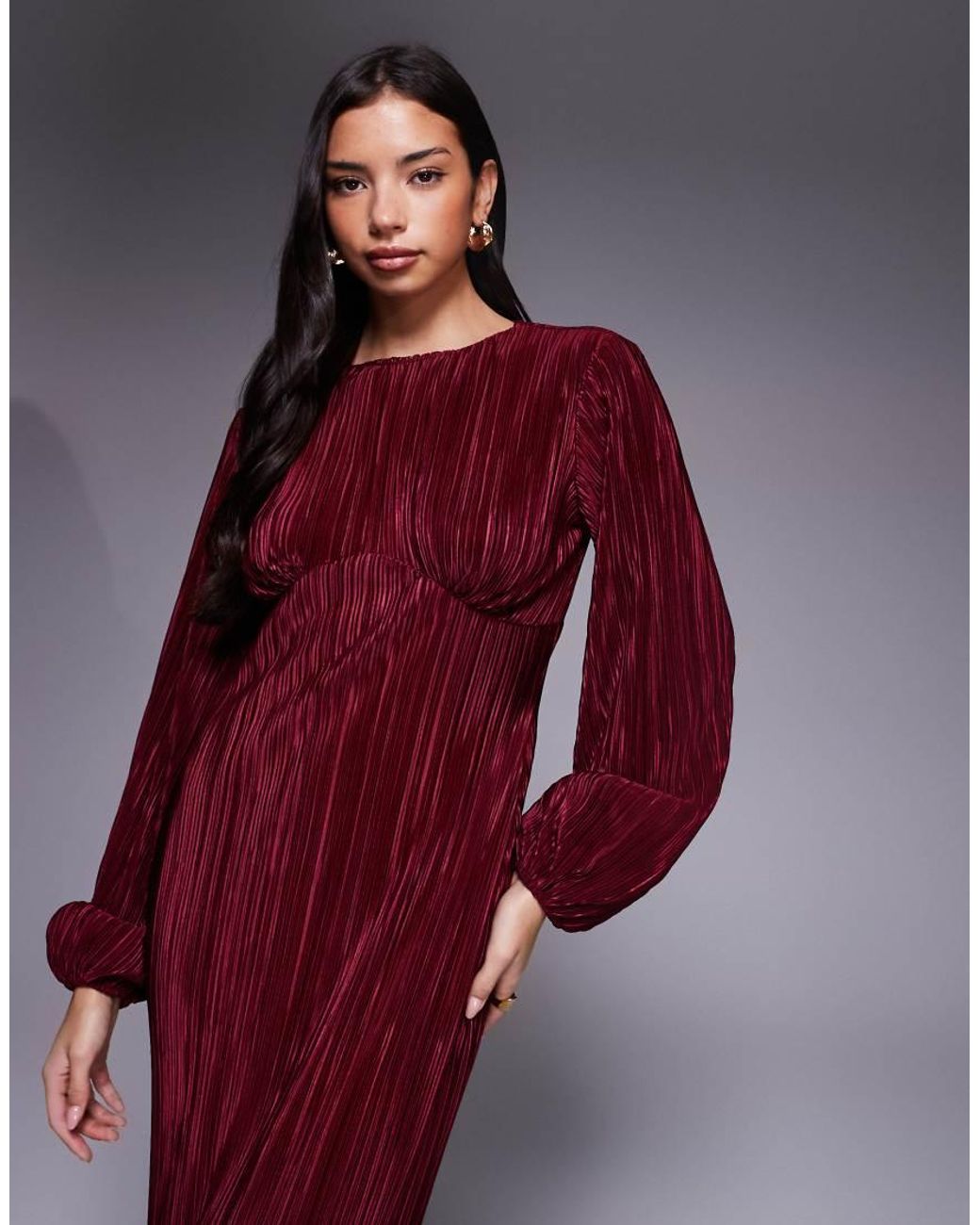 ASOS Purple Plisse Long Puff Sleeve Maxi Dress