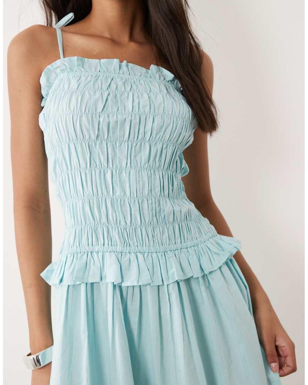 Wednesday's Girl Blue Wednesdays Girl Shirred Midaxi Dress