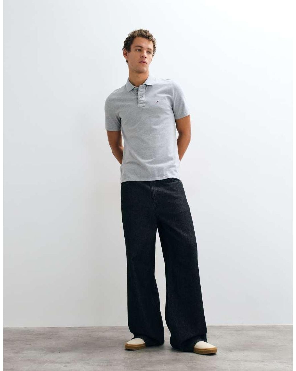 Hollister Gray Icon Logo Slim Fit Polo for men