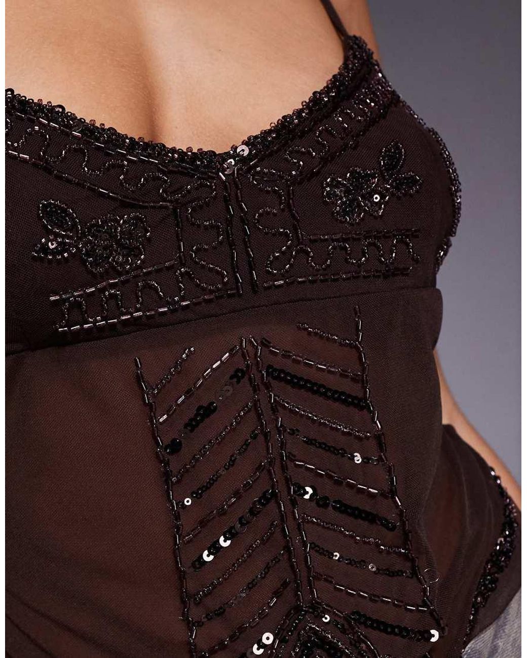 Edikted Gray Azelia Beaded Sheer Chiffon Top