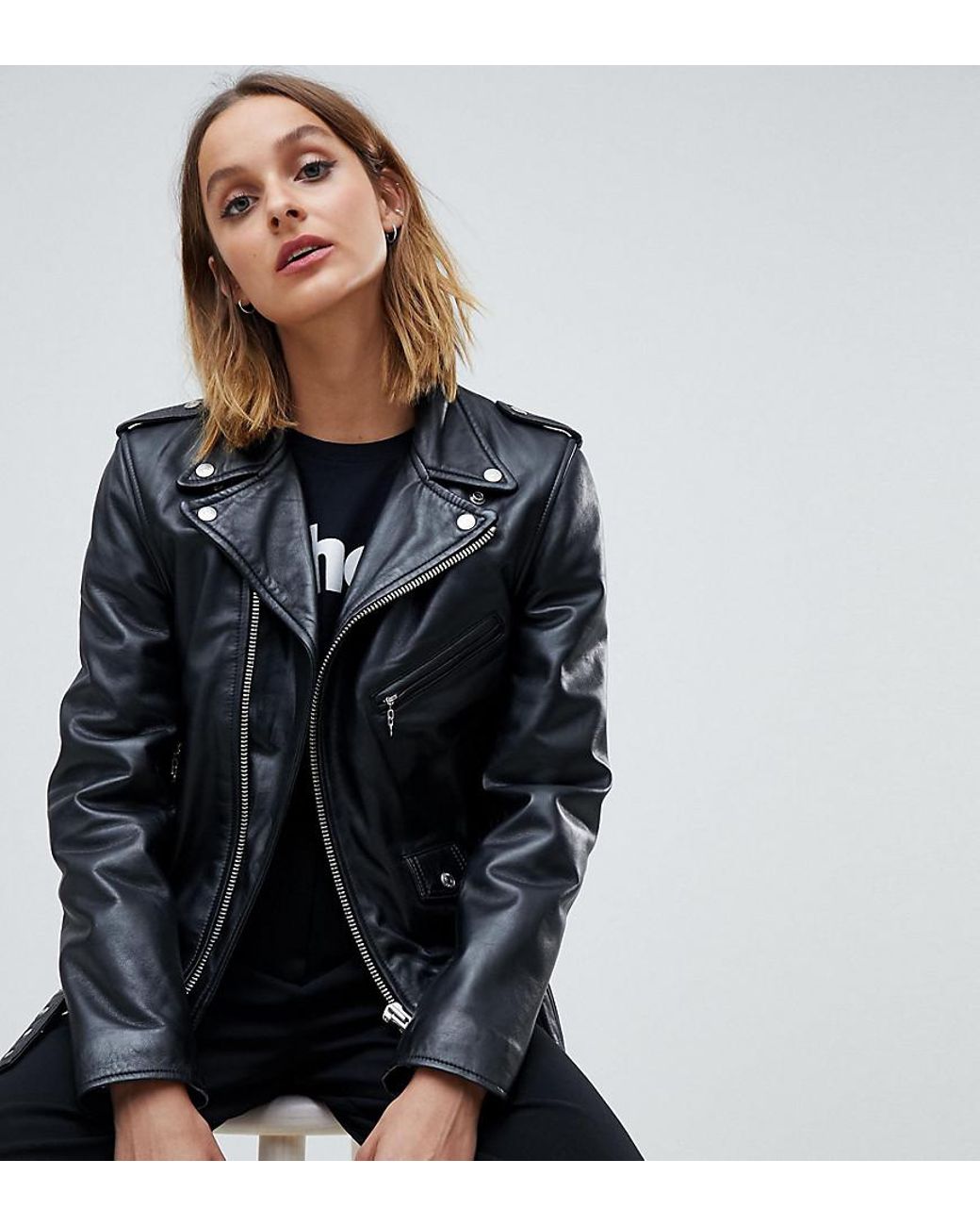 Schott Nyc Biker Jacket With Dalmation Lining In Leather in Black | Lyst