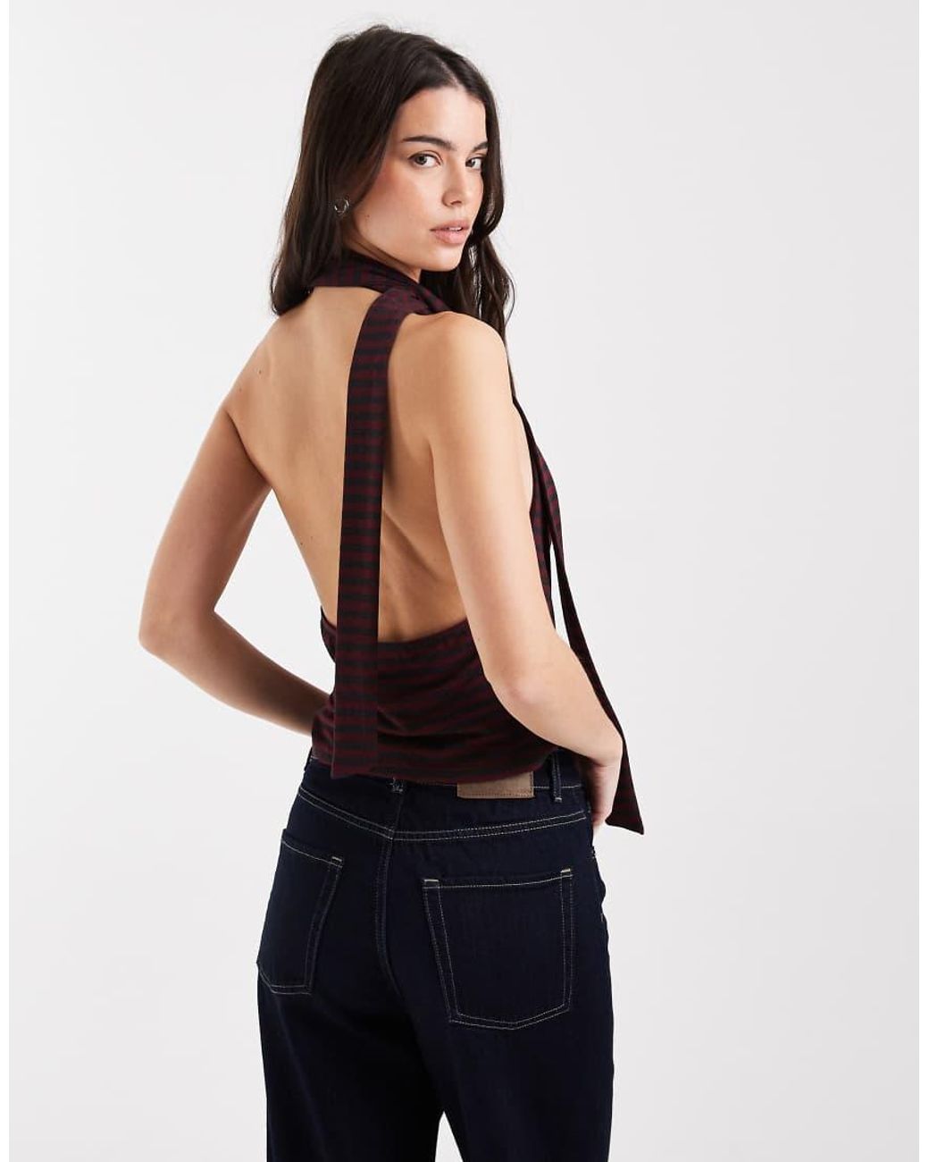 Collusion Black Tie Halter Neck Scarf Top