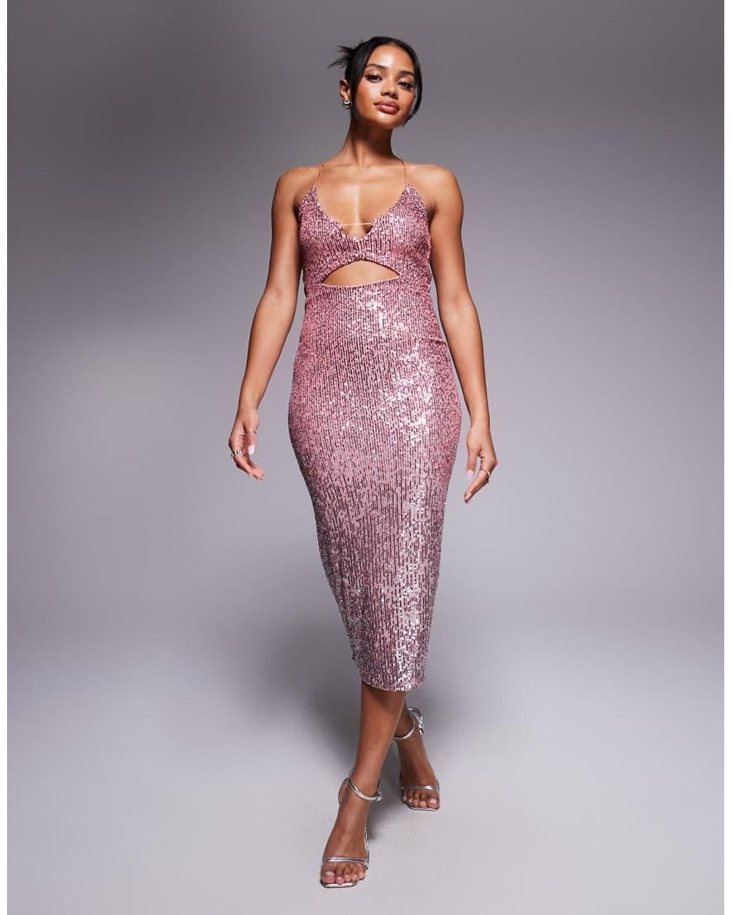 Vesper Purple Strappy Sequin Midaxi Dress