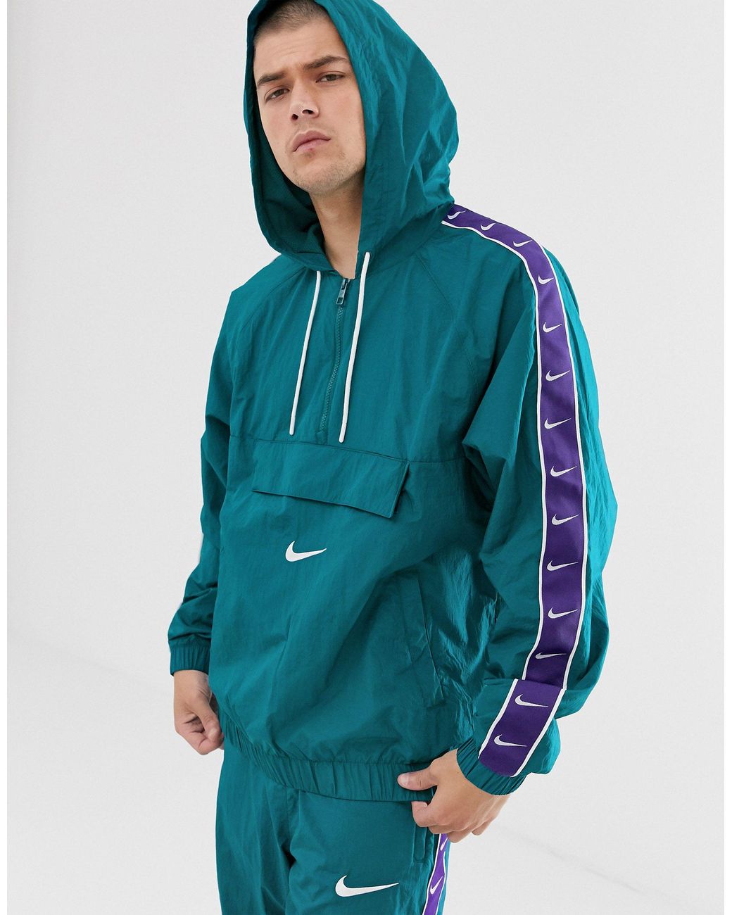 Nike Synthetic Logo Taping Overhead Jacket in Green for Men | Lyst