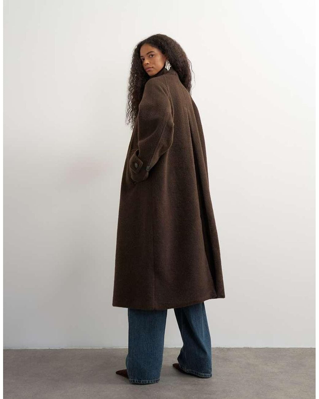 TOPSHOP Brown Formal Funnel Neck Longline Coat