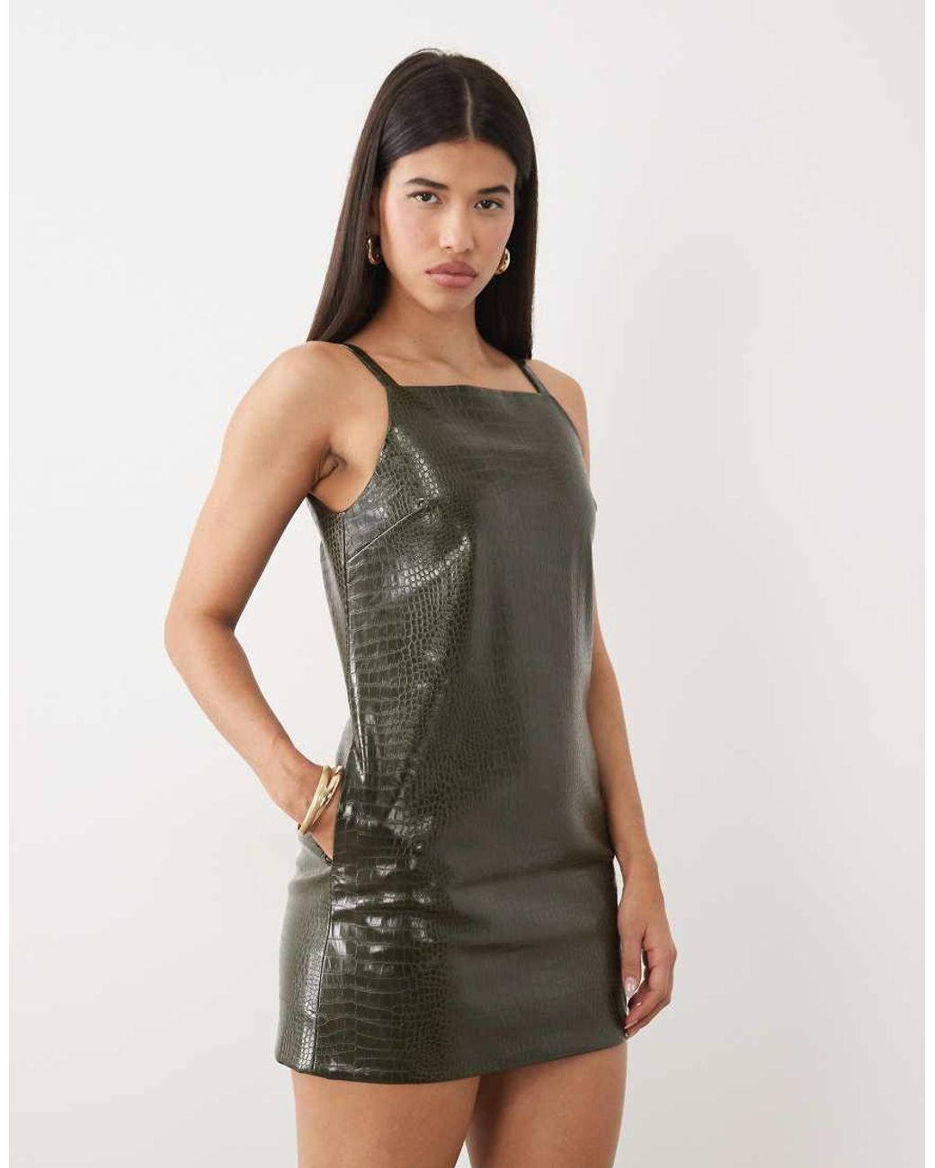 ASOS Green Pu Croc Mini Shift Dress