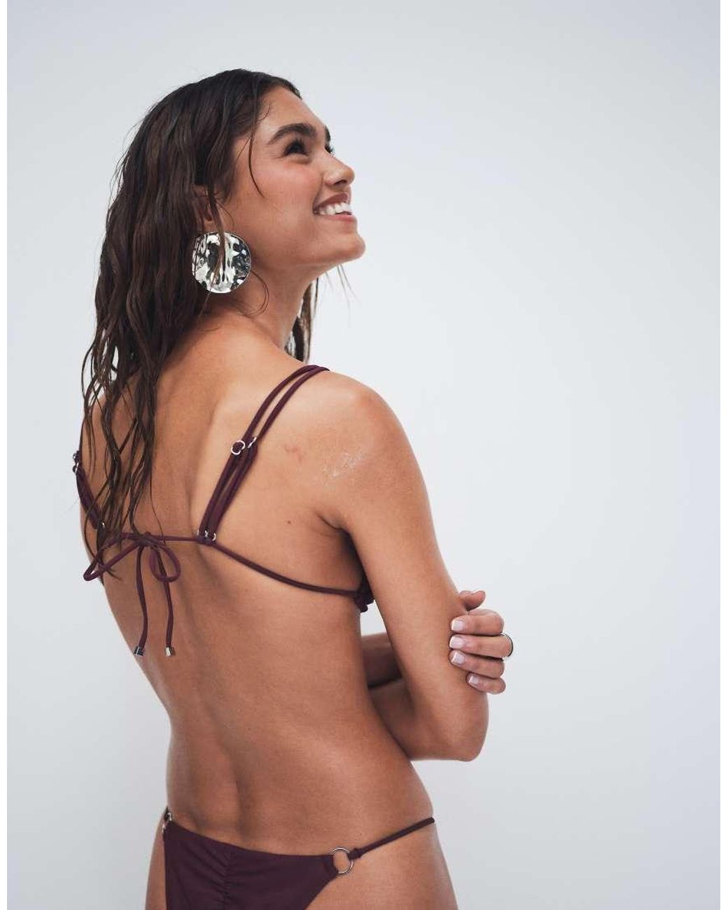ASOS Brown Isla Double Layer Triangle Bikini Top With Eyelet Detail