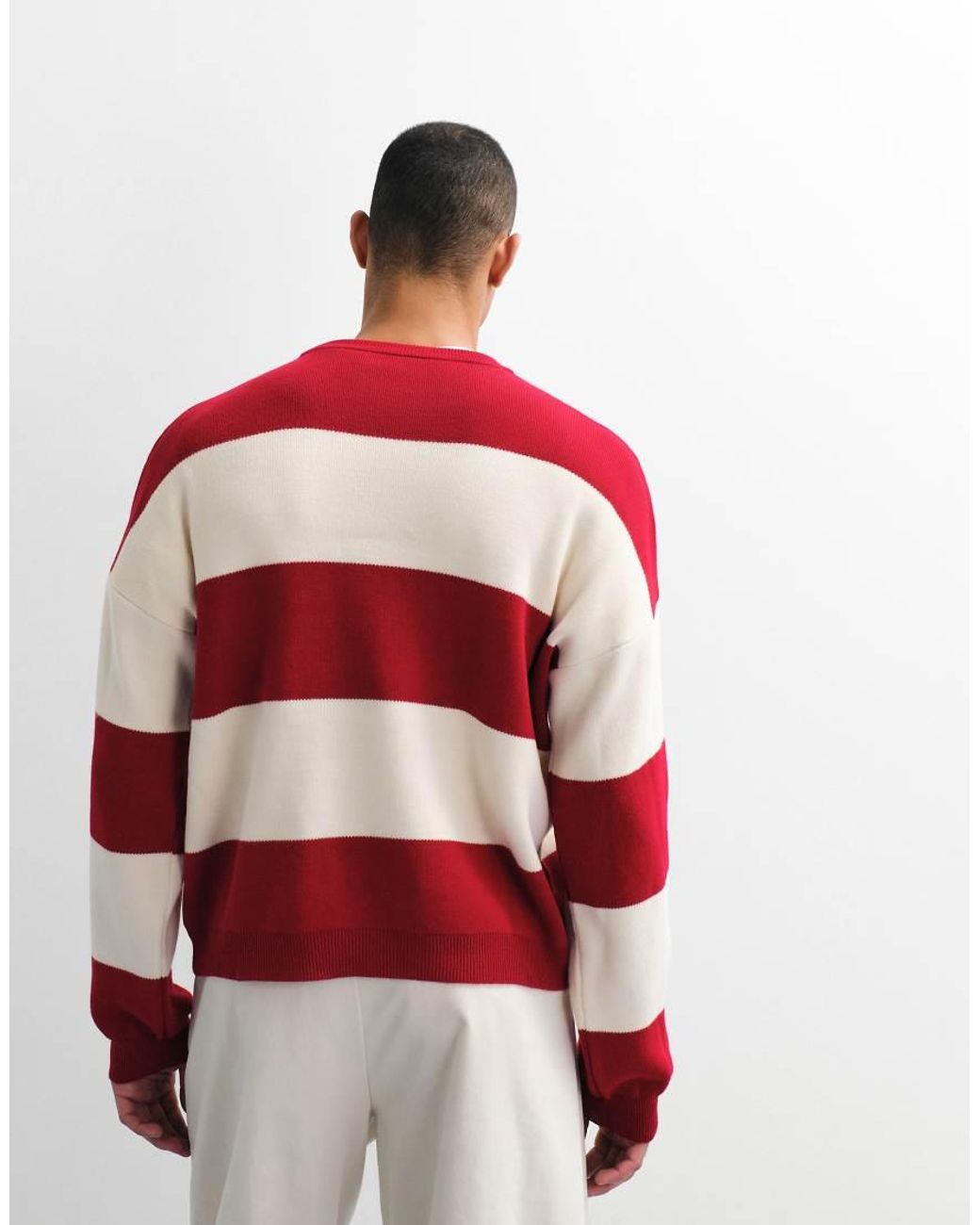 ASOS Red Oversized Knitted Striped Jumper for men