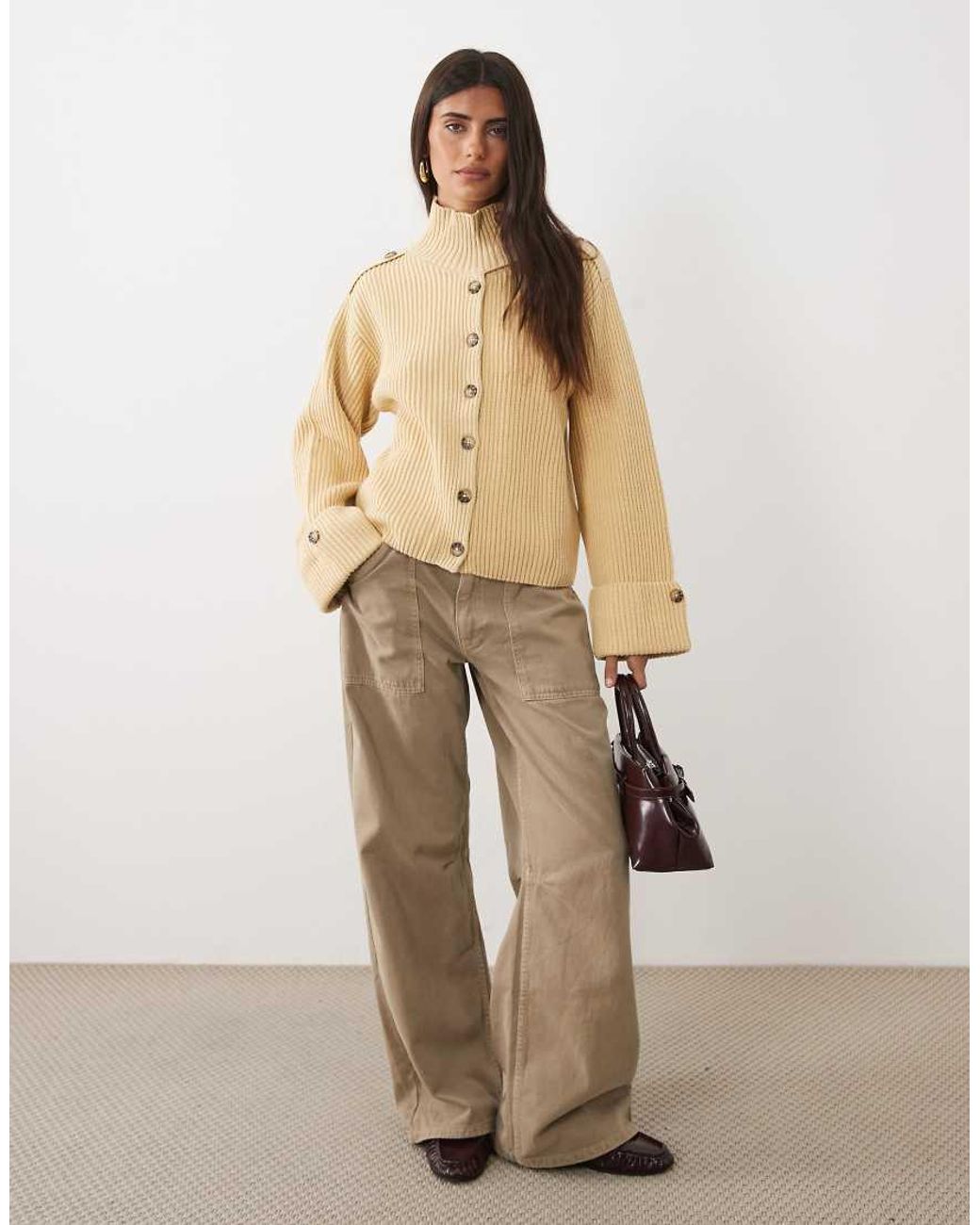 Gina Tricot Natural Funnel Neck Cardigan