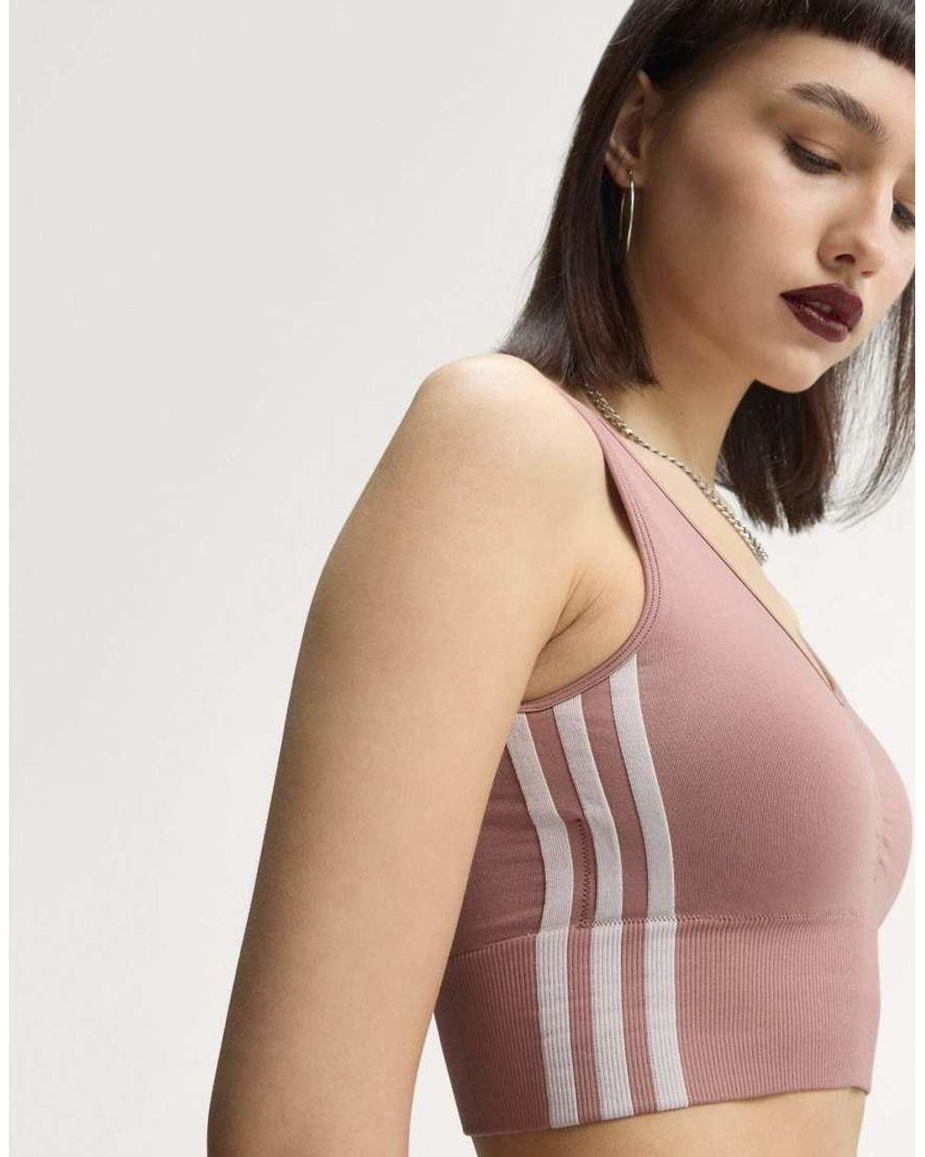 Adidas Originals Brown Essentials 3 Stripes Seamless Bralette