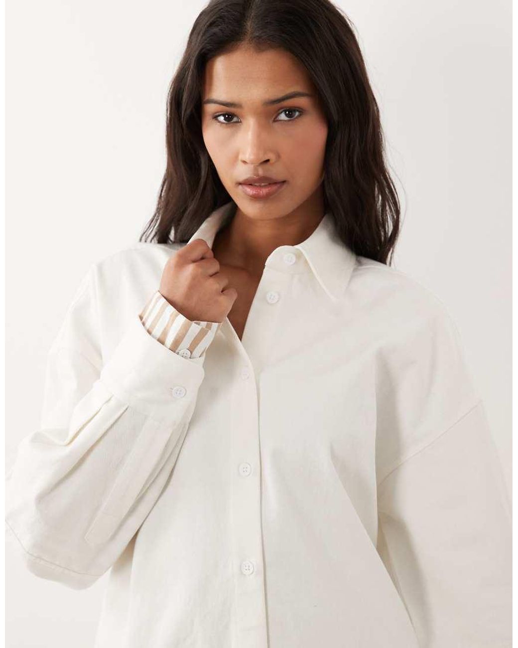ASOS Natural Oversized Double Layered Shirt Mini Dress With Lobster Embroidery