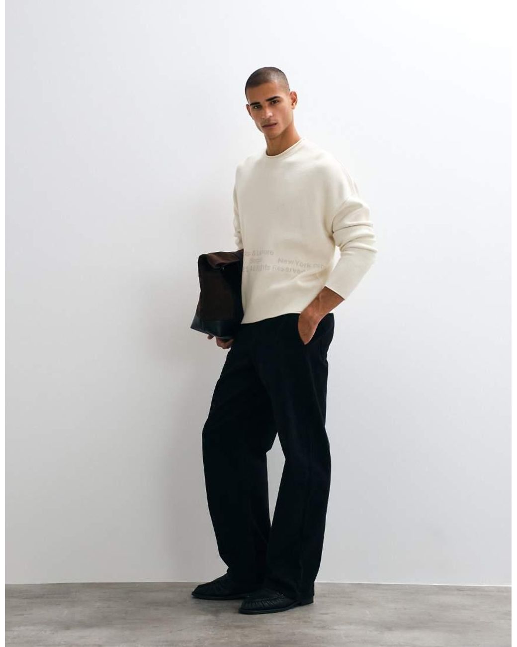 ASOS White Super Oversized Knitted Crew With Print for men