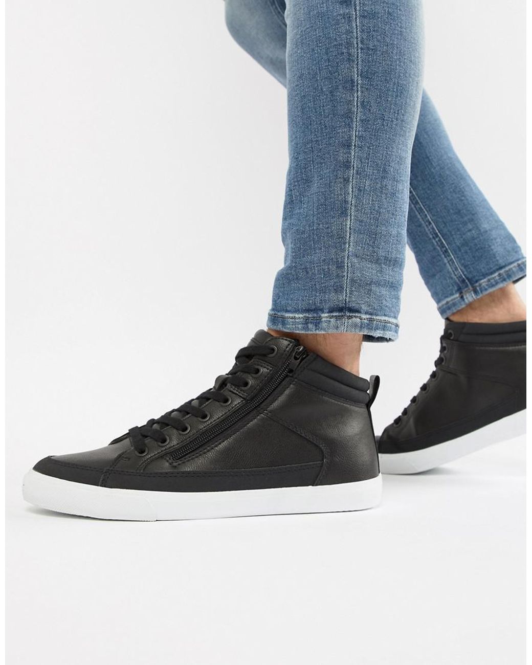 Pull&Bear High Top Trainer In Black for Men | Lyst