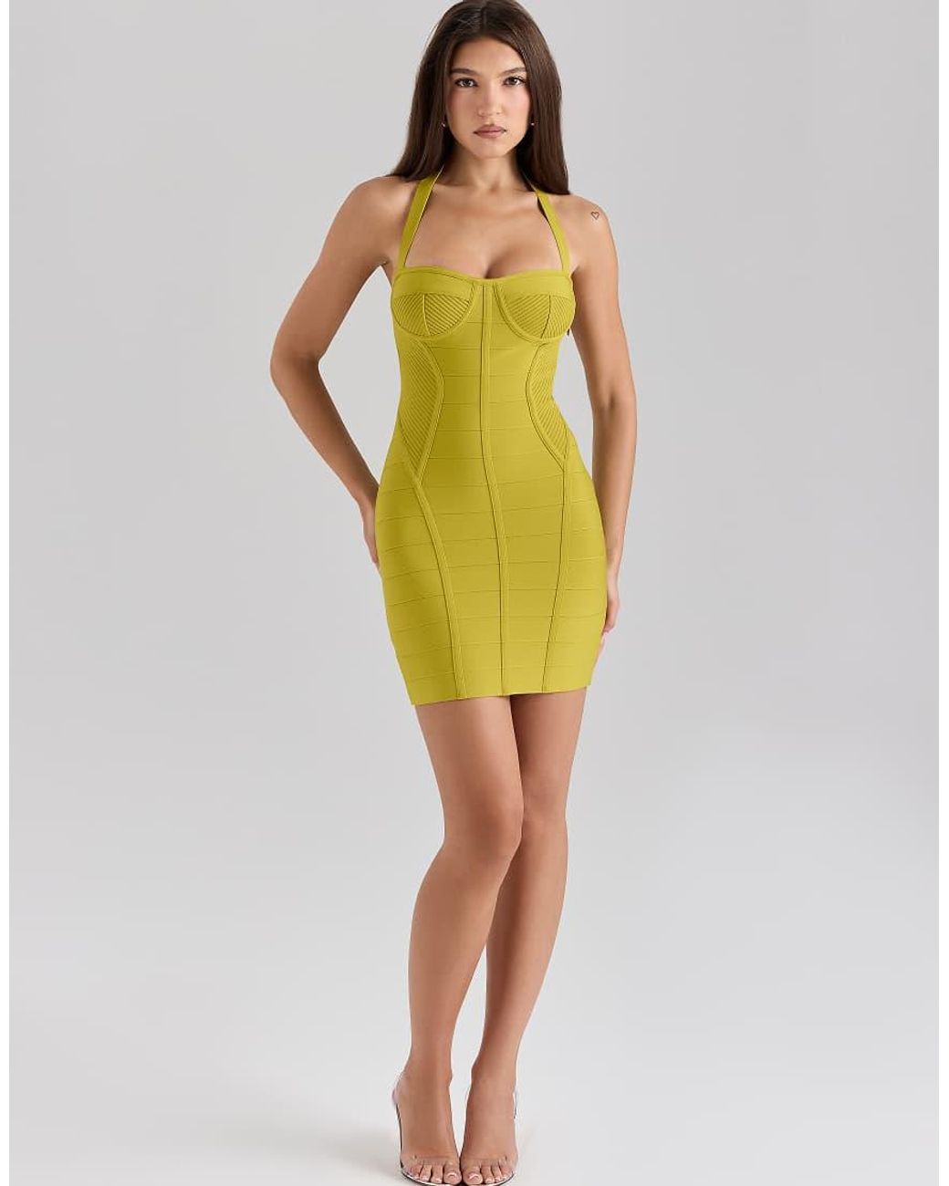 House Of Cb Yellow The Sculpt Bandage Mini Dress