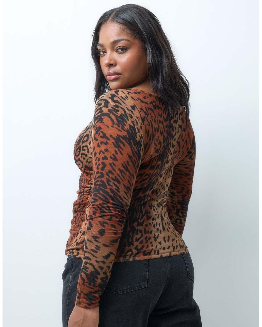 ASOS Brown Asos Design Curve Sheer Knitted Ruched Side Top