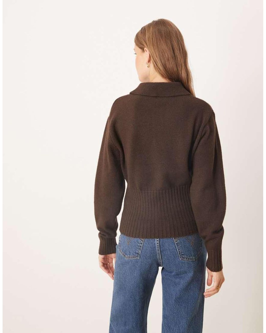 Gina Tricot Brown Long Sleeve Collar Knitted Jumper