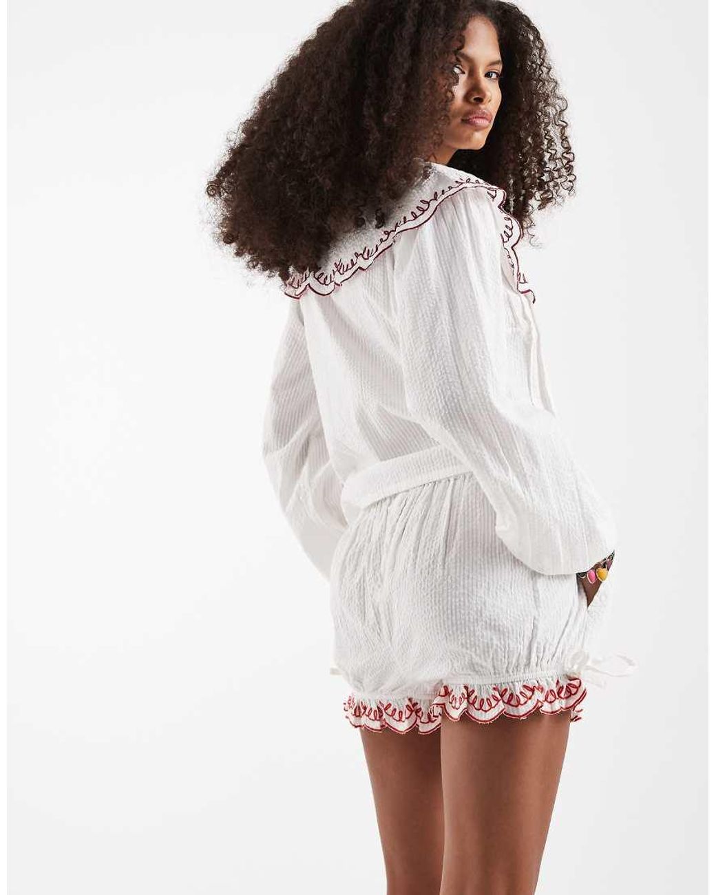 Neon Rose White Bloomer Tie Detail Ruffle Edged Shorts