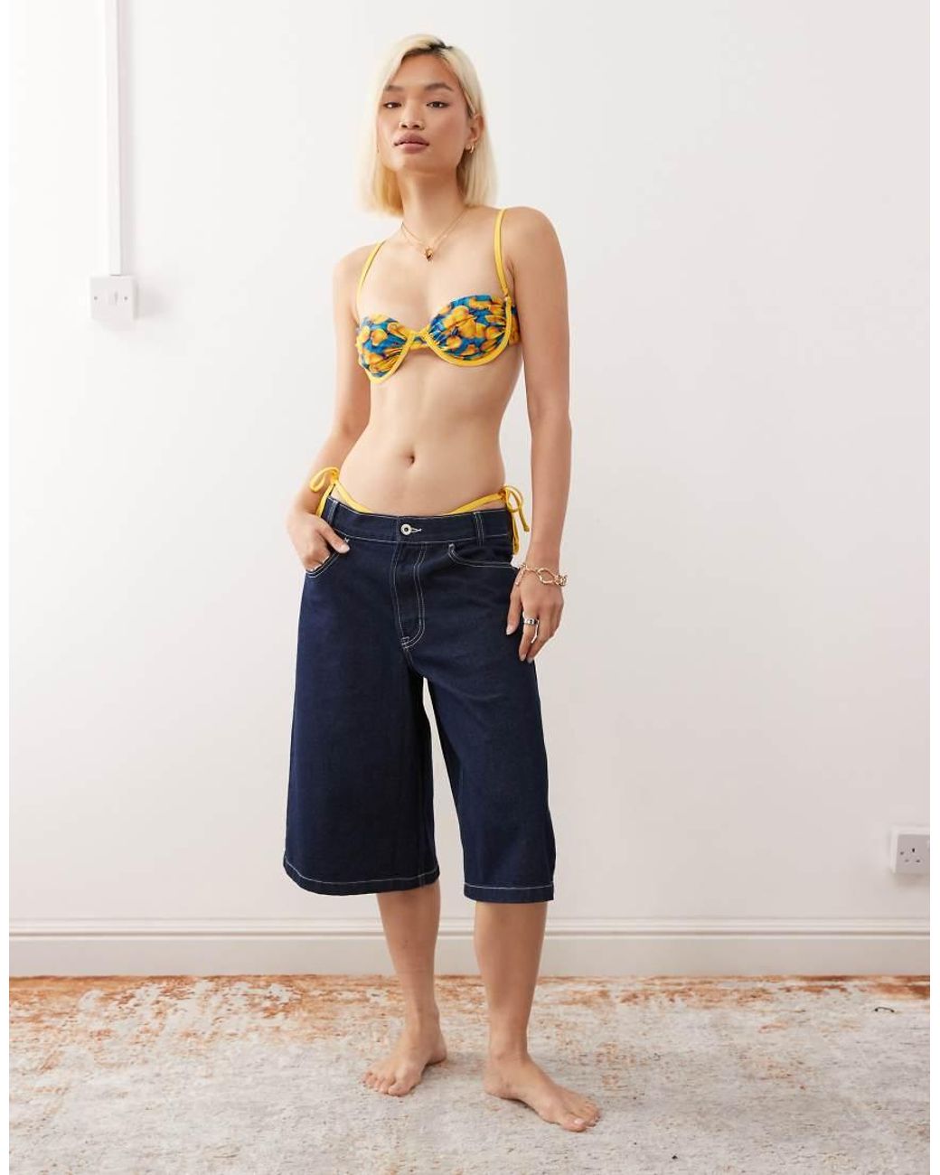 Reclaimed Vintage Natural Underwire Bikini Top With Contrast Binding