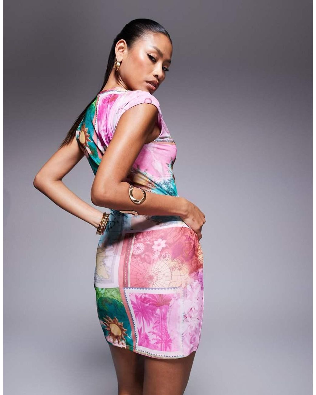 AFRM Multicolor Crew Neck Mini Dress