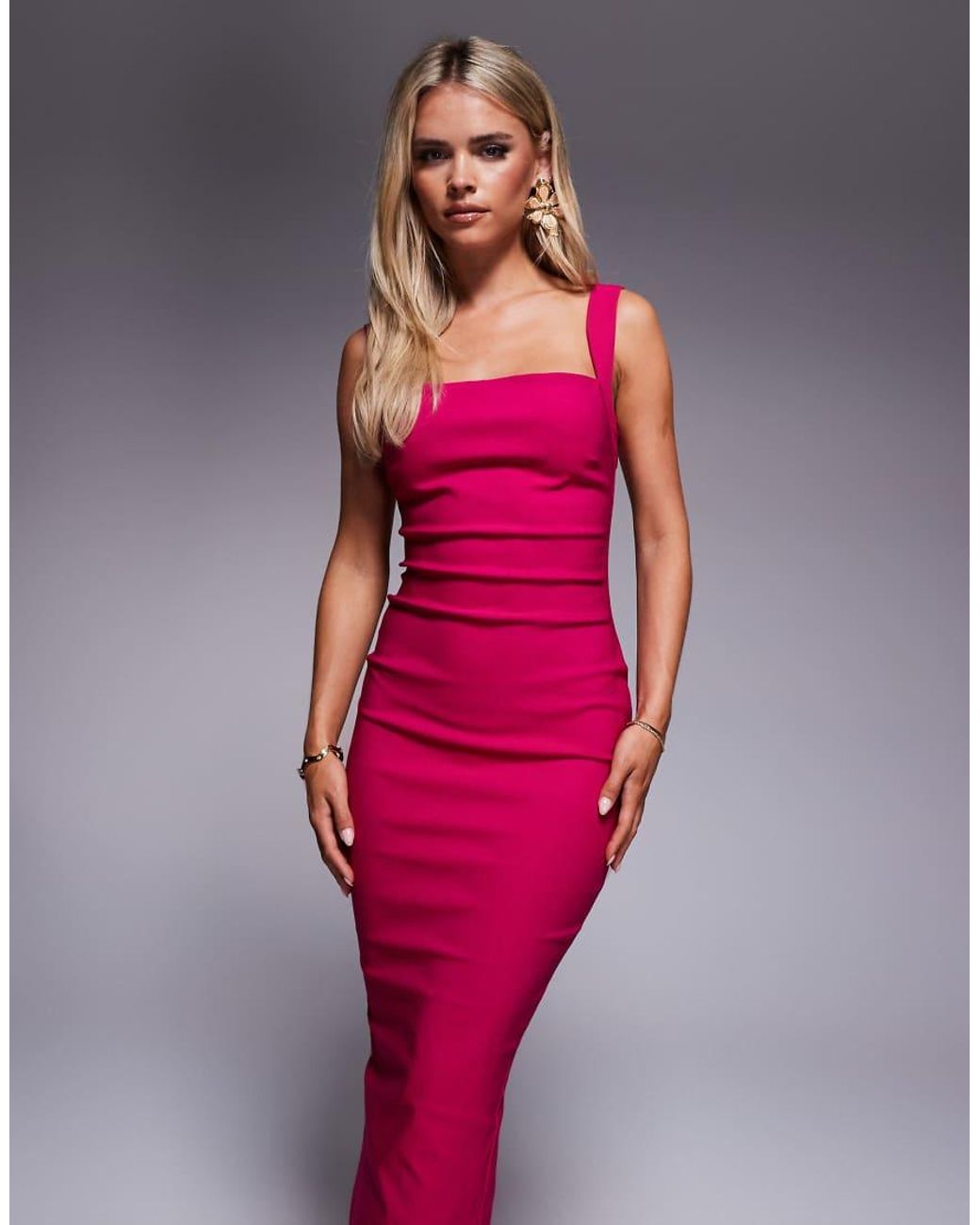 Vestido Semilargo Con Escote Cuadrado Y Espalda Ancha De Bengalina De Vesper Petite de color Red