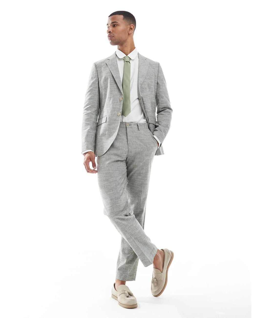 Jack & Jones Gray Linen Mix Suit Jacket for men