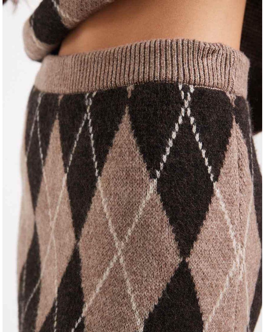 New Look Brown Argyle Mini Skirt