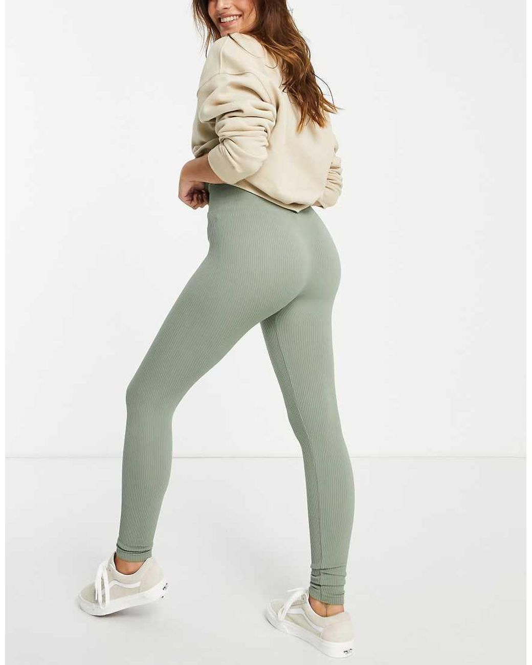 Stradivarius Green Petite Seamless Ribbed leggings