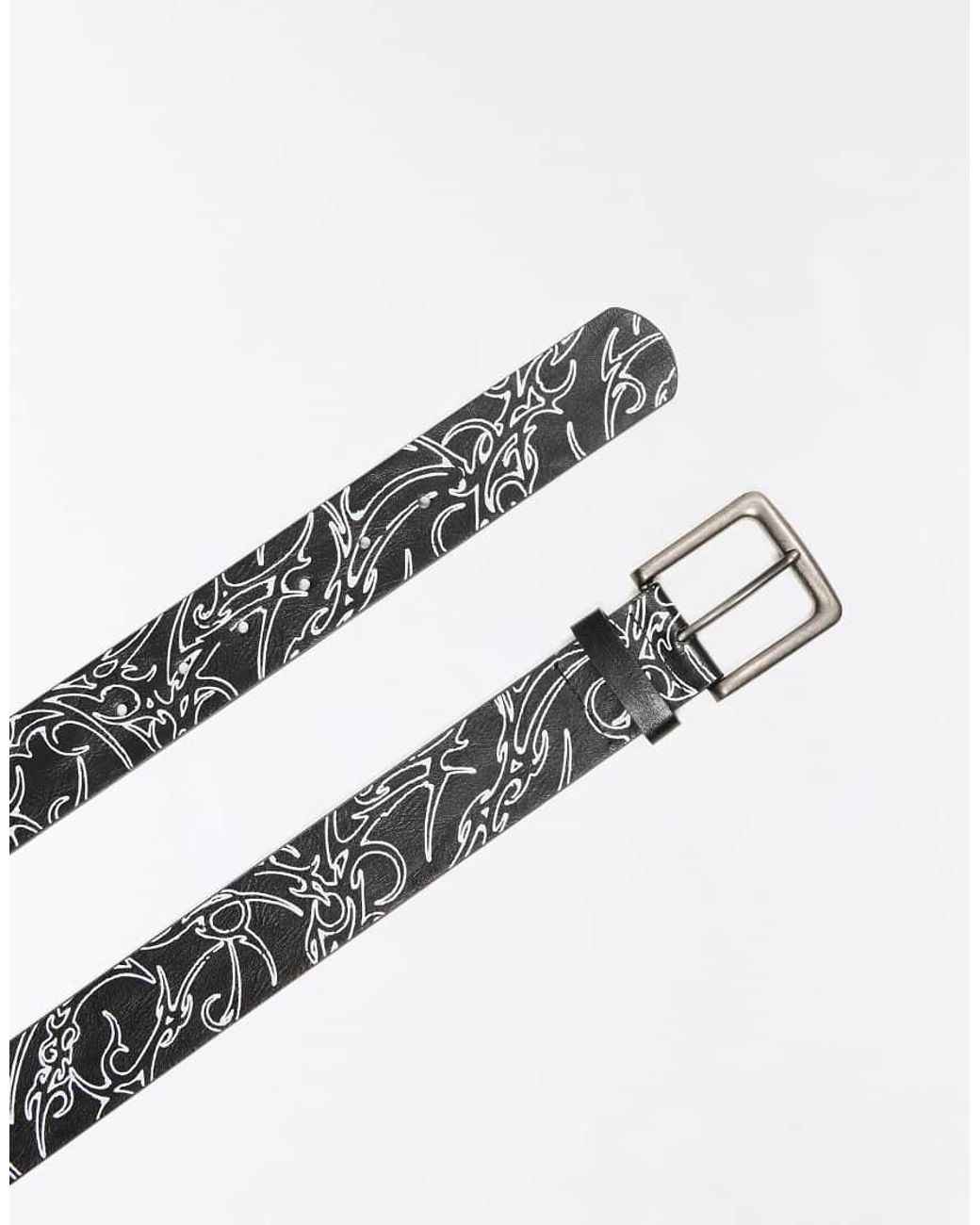 Bershka Black Belt With Print Buckle for men