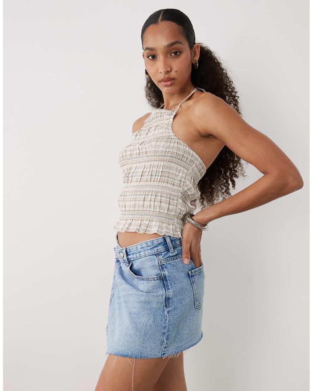Mango Blue Teen 100% Cotton Asymmetric Denim Mini Skort