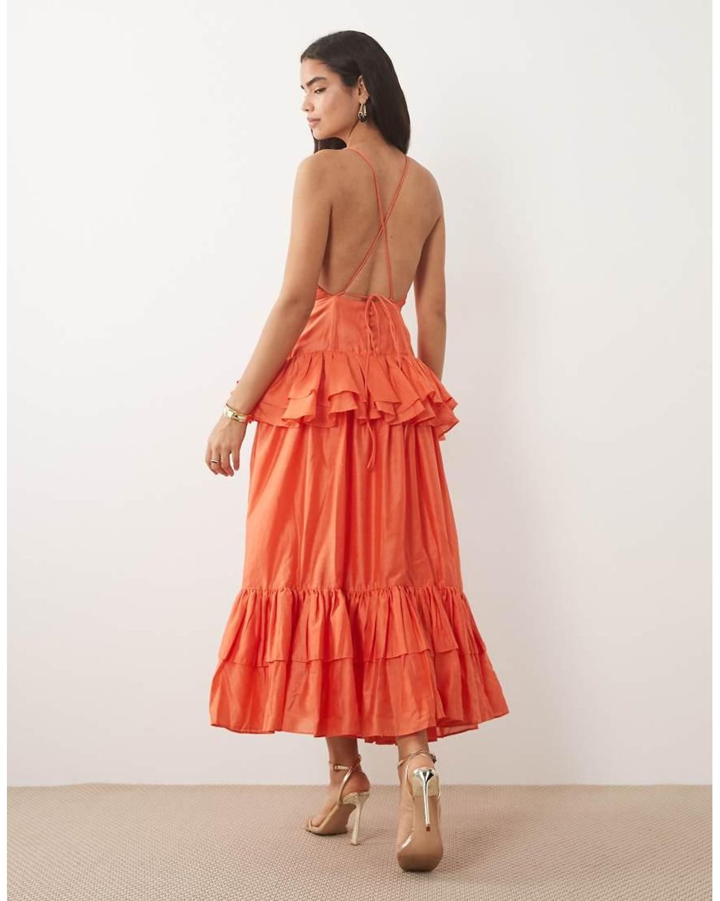 ASOS Red Pinny Double Layer Maxi Dress With Ruffle Detail