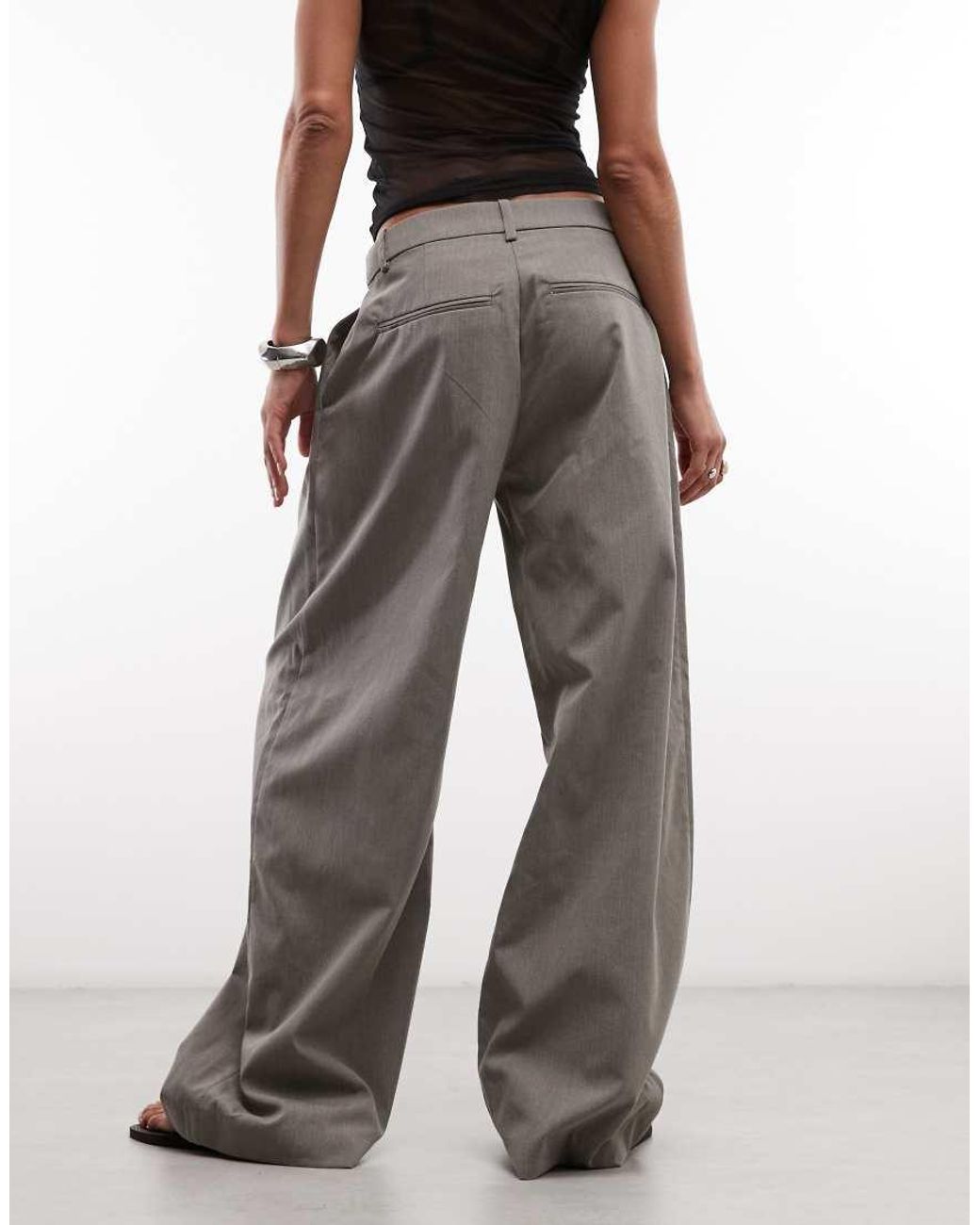 Weekday Gray Dara Low Waist Wide Leg Trousers With Front Pleats