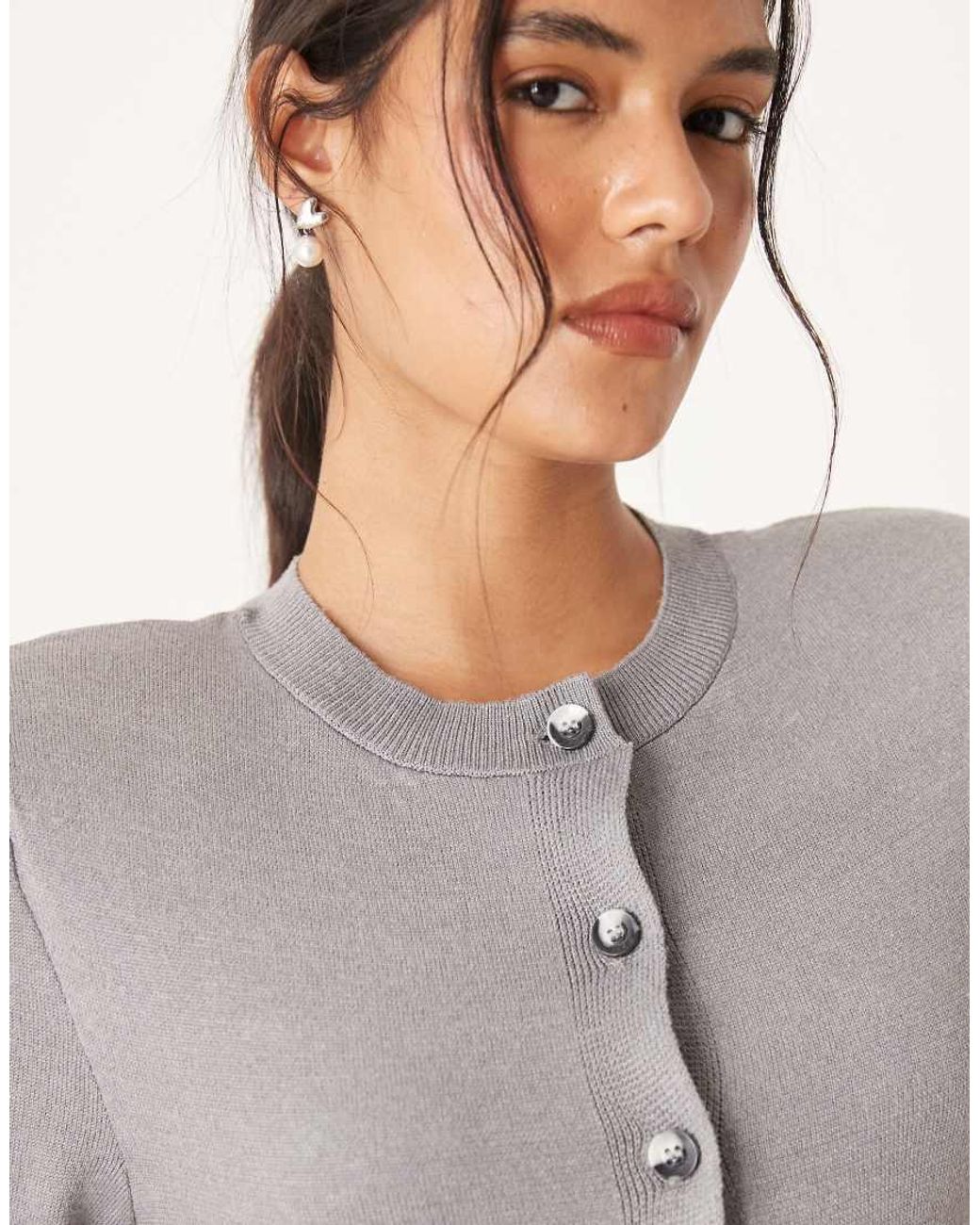ASOS Gray Knitted Neat Fit Cardigan With Shoulder Pads