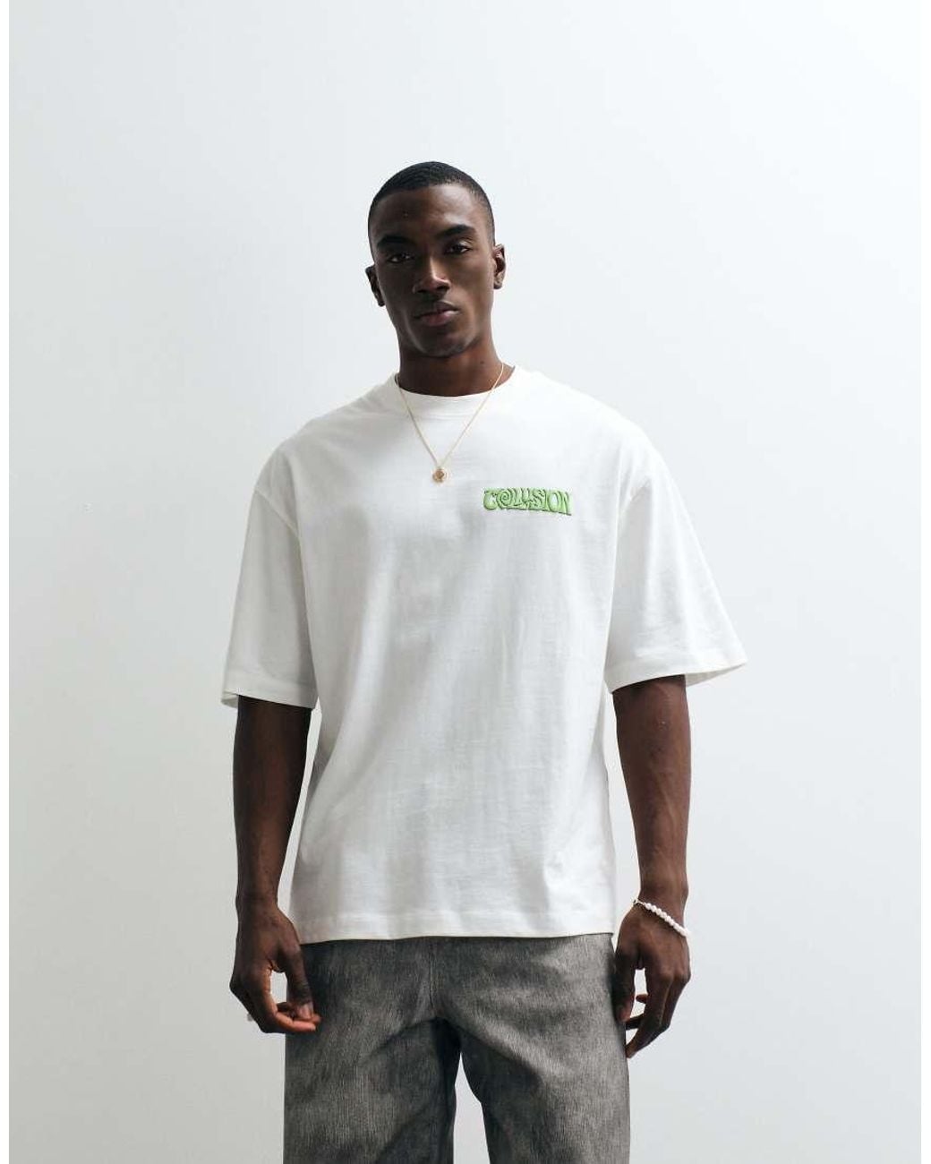 Collusion White Black Surf Graphic Oversized Short Sleeved T-shirt for men