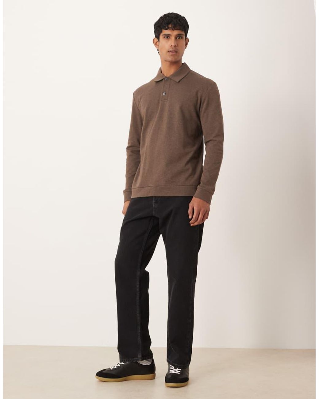 ARKET Brown Rich Cotton Polo Collar Half Button Jersey Top for men