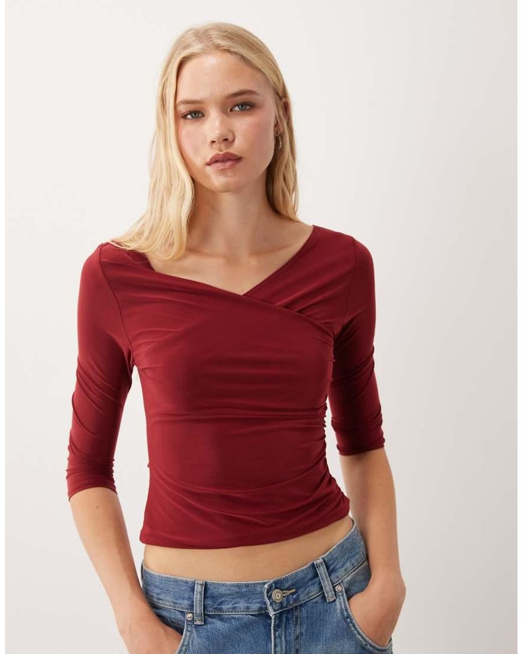 Miss Selfridge Red Wrap Top