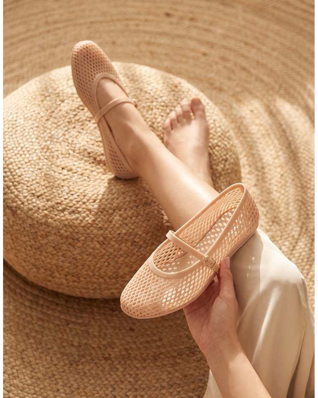 SEQWL Natural Flat Ballerinas Jelly Shoes With Adjustable Buckle Strap