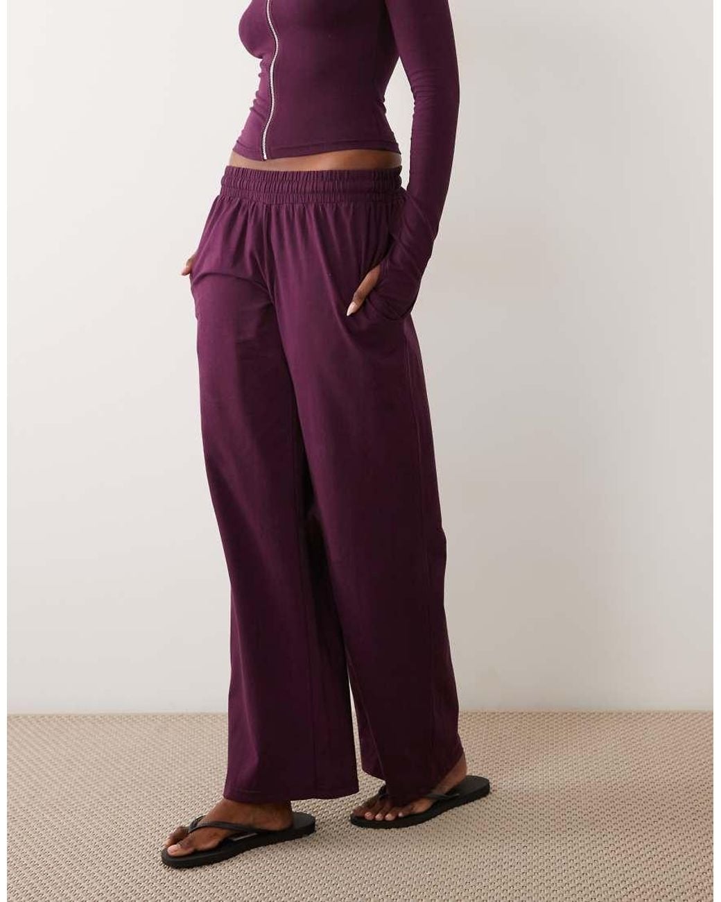 Kaiia Red Cotton Rich Soft Touch Wide Leg Joggers Co-Ord