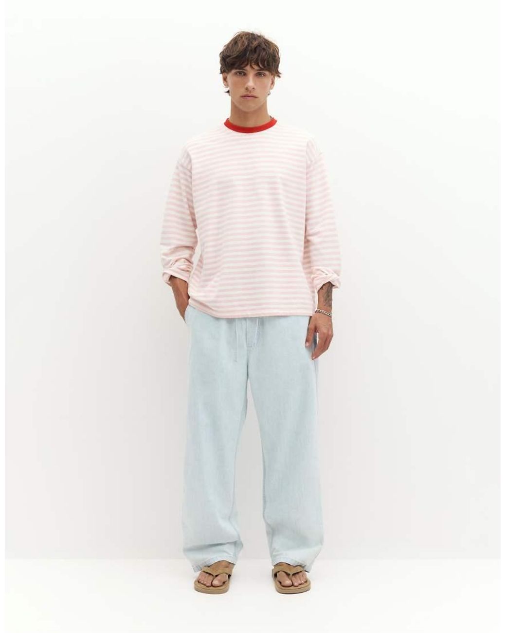 Pull&Bear White Denim Joggers for men