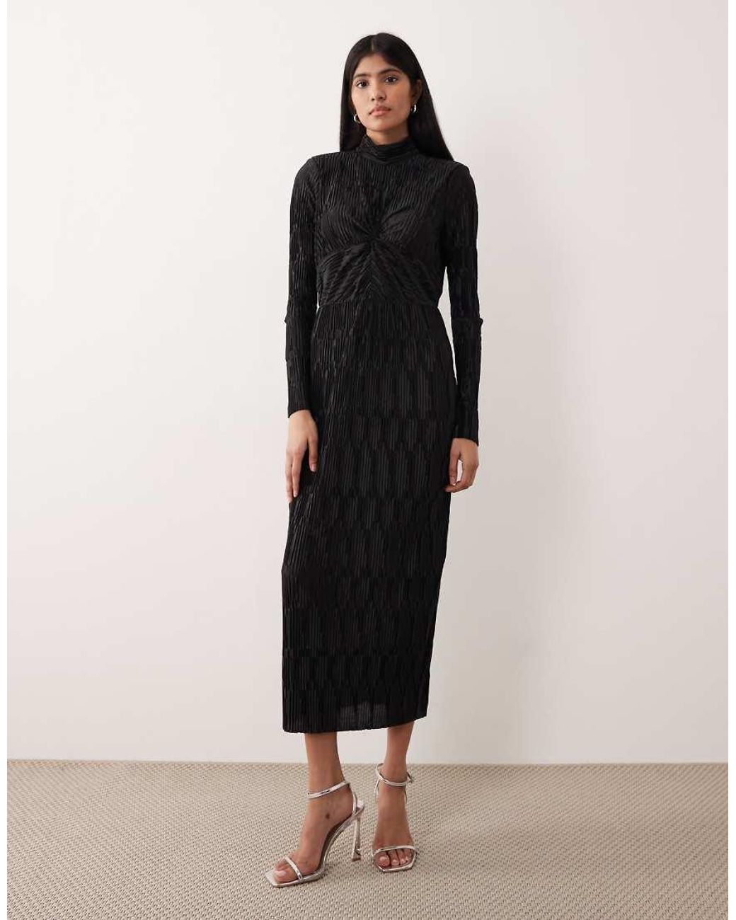 Y.A.S Black High Neck Textured Satin Maxi Dress