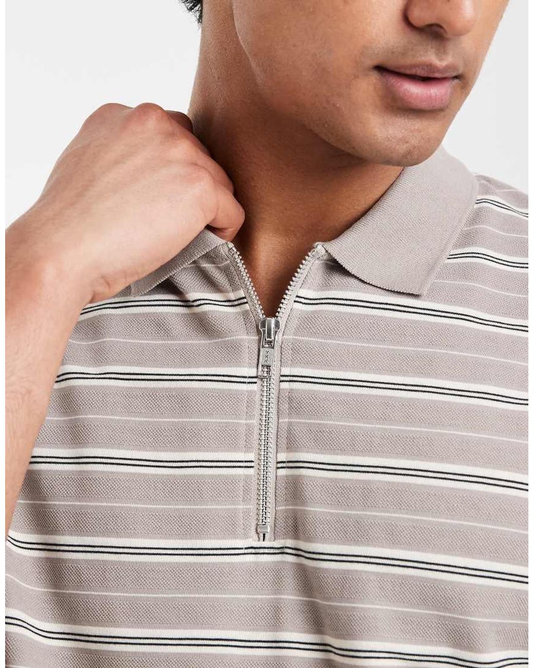 ASOS White Heavyweight Regular Fit Zip-up Polo for men