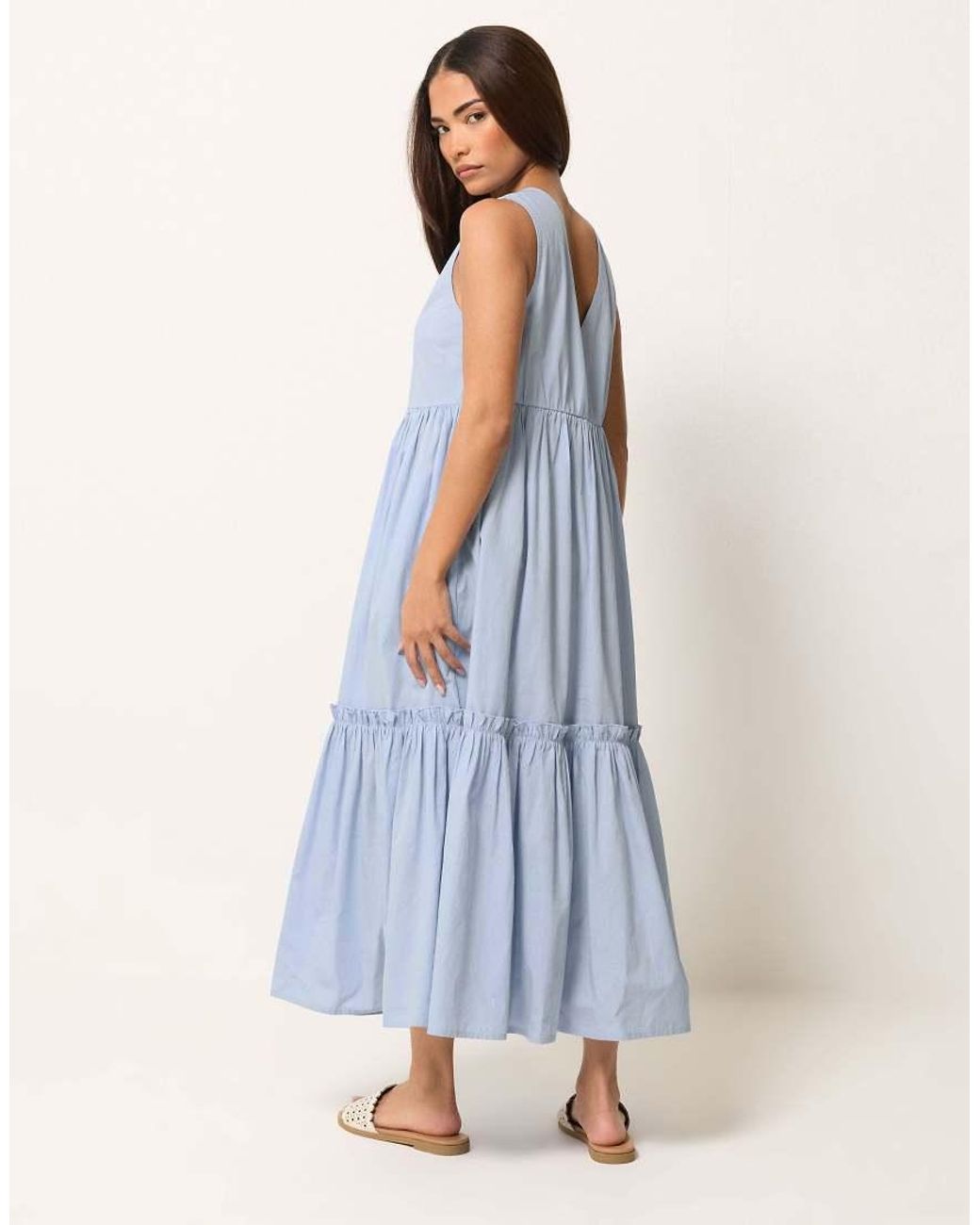 PixieGirl Blue Petite Frill Tiered Maxi Dress