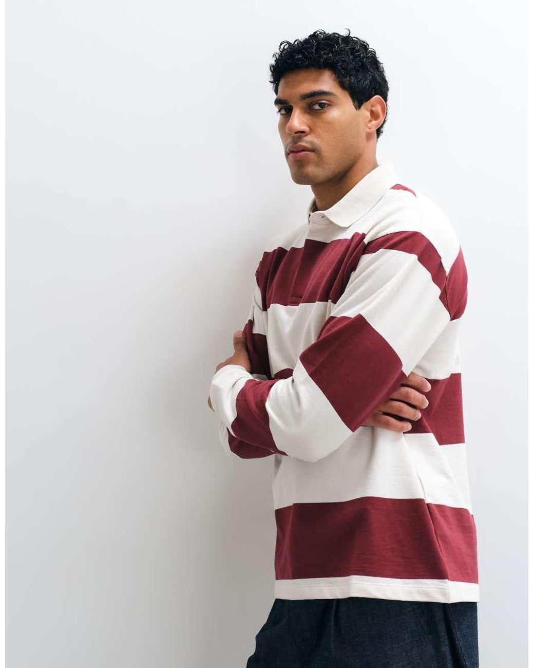 New Look Red Stripe Rugby Polo Shirt for men