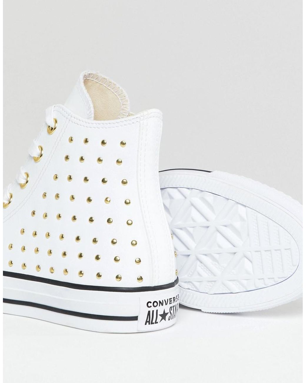 Converse Chuck Taylor All Star Leather Studded Hi Sneakers In White | Lyst
