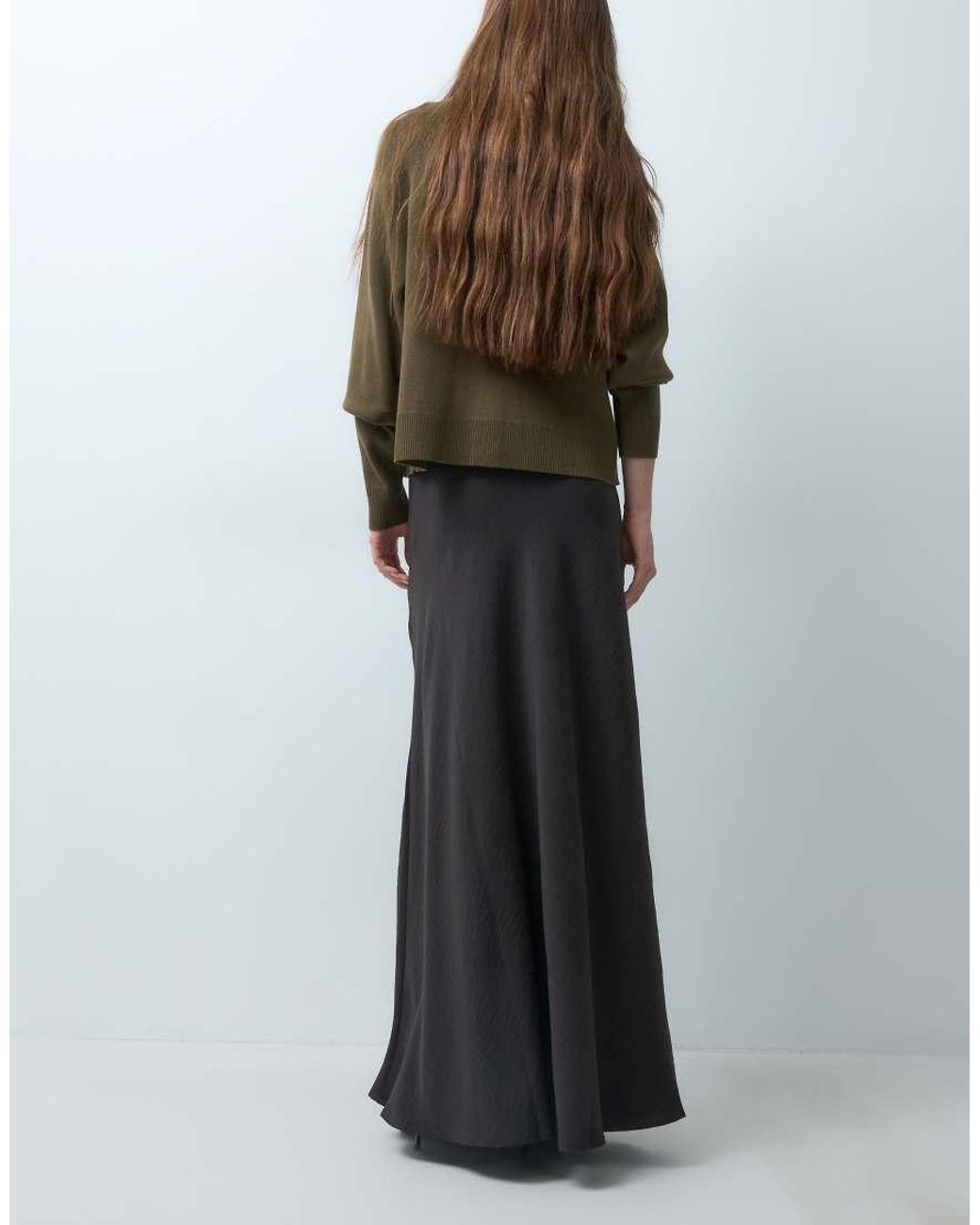 JDY Petite Black A-line Satin Maxi Skirt