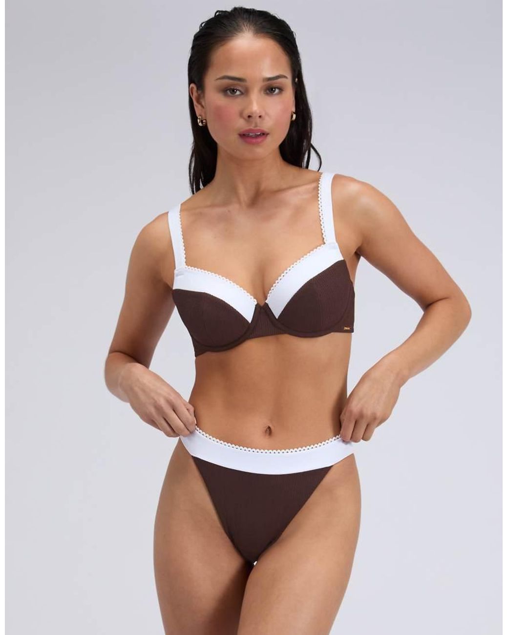 Boux Avenue Blue Rivoli Picot Balconette Bikini Top Summer Padded Swimwear