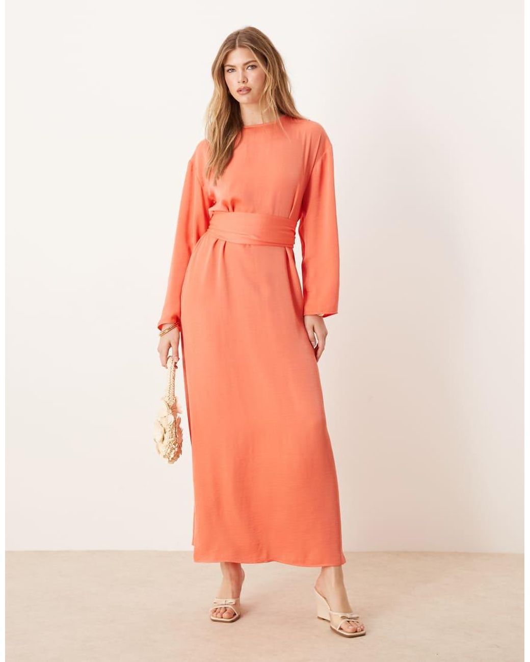 ASOS Pink Tie Back Satin Maxi Dress