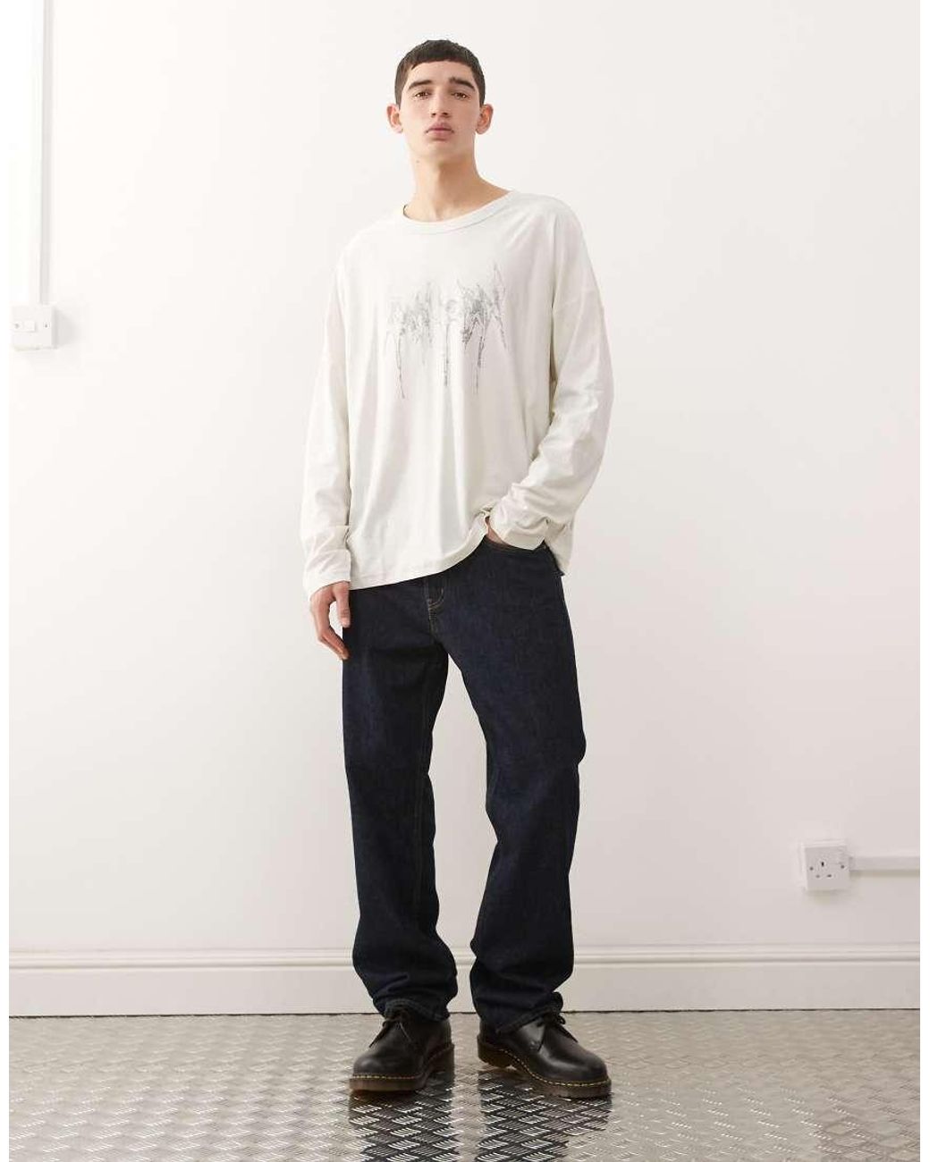 Weekday White Oversized Long Sleeve Graphic Top for men